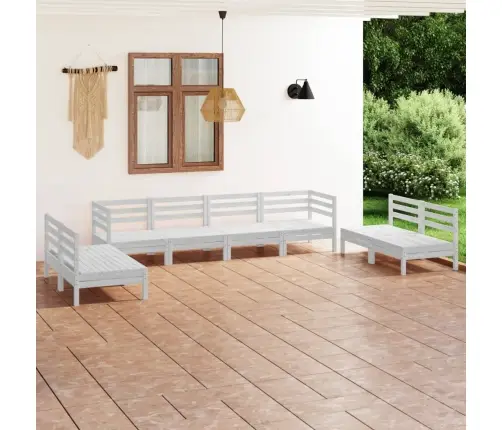 8-Daļīgs Dārza Atpūtas Mēbeļu Komplekts, Balts Priedes Koks Vidaxl