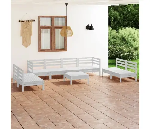 9-Daļīgs Dārza Atpūtas Mēbeļu Komplekts, Balts Priedes Koks Vidaxl