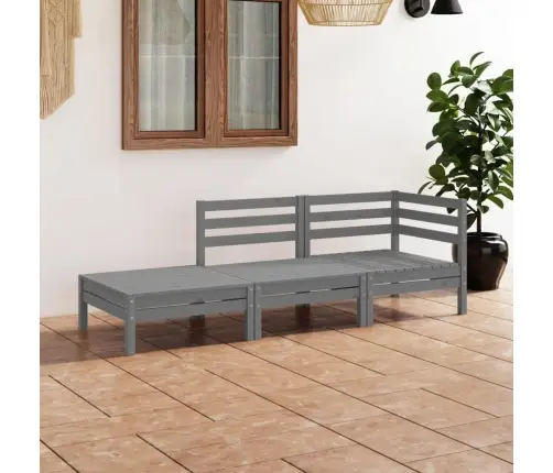 Sodo Poilsio Baldų Komplektas, 3 Dalių, Pilkas, Pušies Masyvas