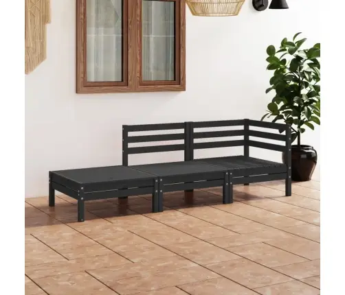 3-Daļīgs Dārza Atpūtas Mēbeļu Komplekts, Melns Priedes Koks Vidaxl