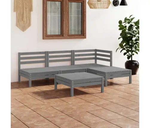 5-Daļīgs Dārza Atpūtas Mēbeļu Komplekts, Pelēks Priedes Koks Vidaxl