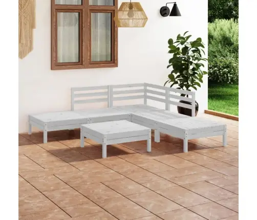 Sodo Poilsio Baldų Komplektas, 6 Dalių, Baltas, Pušies Masyvas