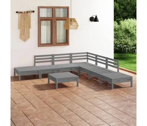 Sodo Poilsio Baldų Komplektas, 8 Dalių, Pilkas, Pušies Masyvas