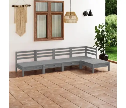 Sodo Poilsio Baldų Komplektas, 5 Dalių, Pilkas, Pušies Masyvas