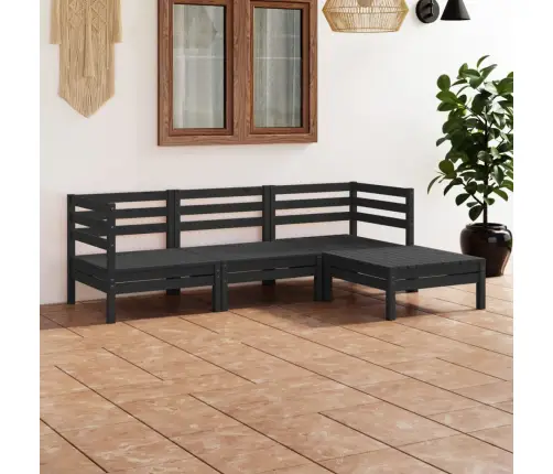 4-Osaline Aiamööblikomplekt, Täismännipuit, Must