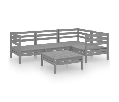 Sodo Poilsio Baldų Komplektas, 5 Dalių, Pilkas, Pušies Masyvas