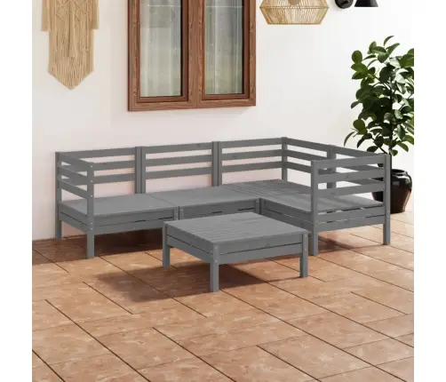 Sodo Poilsio Baldų Komplektas, 5 Dalių, Pilkas, Pušies Masyvas