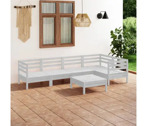 Sodo Poilsio Baldų Komplektas, 6 Dalių, Baltas, Pušies Masyvas