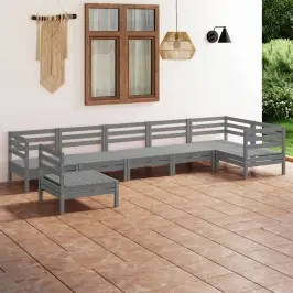 Sodo Poilsio Baldų Komplektas, 7 Dalių, Pilkas, Pušies Masyvas