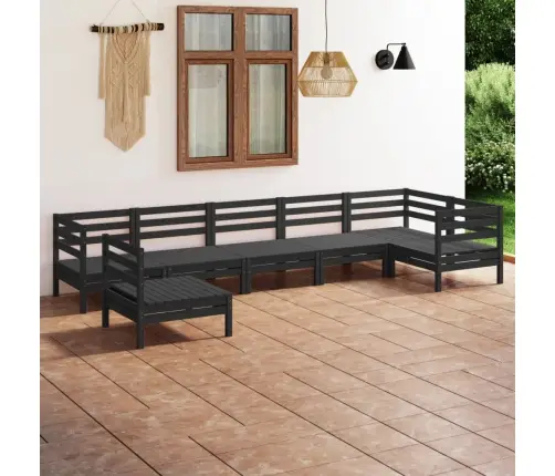 7-Daļīgs Dārza Atpūtas Mēbeļu Komplekts, Melns Priedes Koks Vidaxl