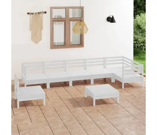 8-Daļīgs Dārza Atpūtas Mēbeļu Komplekts, Balts Priedes Koks Vidaxl