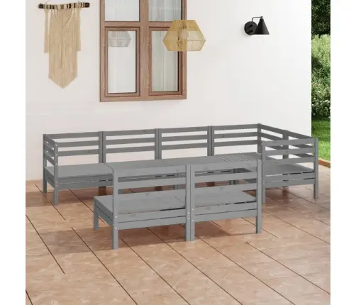 7-Daļīgs Dārza Atpūtas Mēbeļu Komplekts, Pelēks Priedes Koks Vidaxl