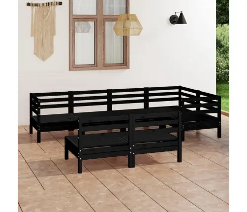 7-Daļīgs Dārza Atpūtas Mēbeļu Komplekts, Melns Priedes Koks Vidaxl