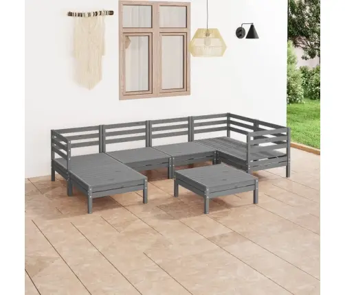 7-Daļīgs Dārza Atpūtas Mēbeļu Komplekts, Pelēks Priedes Koks Vidaxl