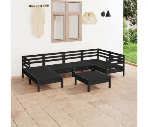 7-Daļīgs Dārza Atpūtas Mēbeļu Komplekts, Melns Priedes Koks Vidaxl