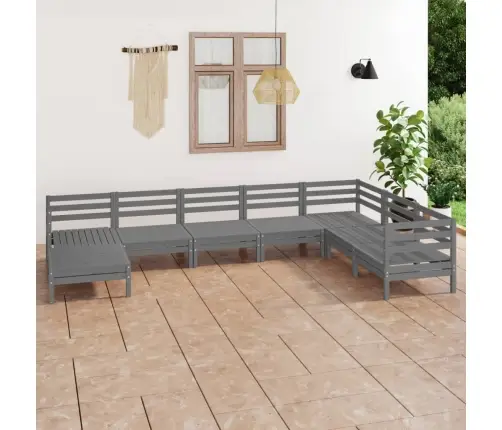 8-Daļīgs Dārza Atpūtas Mēbeļu Komplekts, Pelēks Priedes Koks Vidaxl