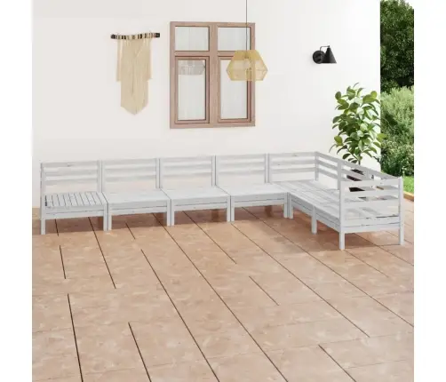7-Daļīgs Dārza Atpūtas Mēbeļu Komplekts, Balts Priedes Koks Vidaxl