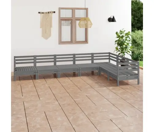 7-Daļīgs Dārza Atpūtas Mēbeļu Komplekts, Pelēks Priedes Koks Vidaxl