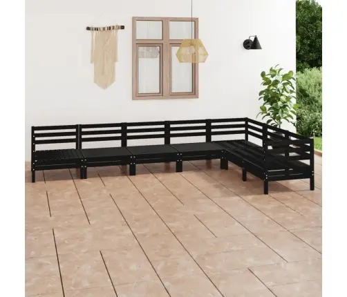 Sodo Poilsio Baldų Komplektas, 7 Dalių, Juodas, Pušies Masyvas