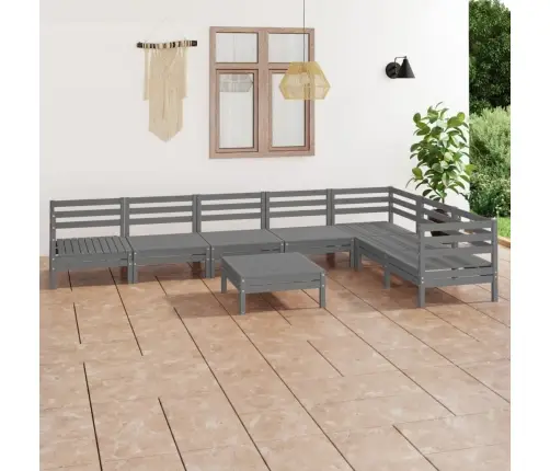 8-Daļīgs Dārza Atpūtas Mēbeļu Komplekts, Pelēks Priedes Koks Vidaxl