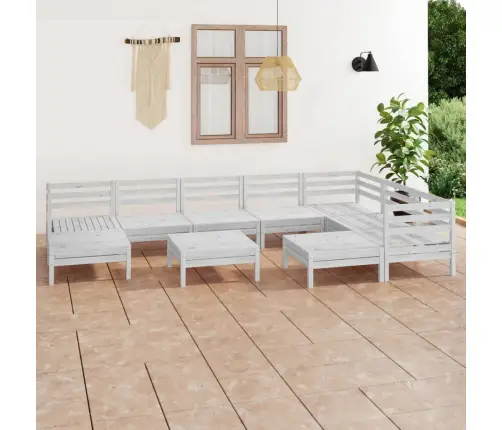 10-Daļīgs Dārza Atpūtas Mēbeļu Komplekts, Balts Priedes Koks Vidaxl