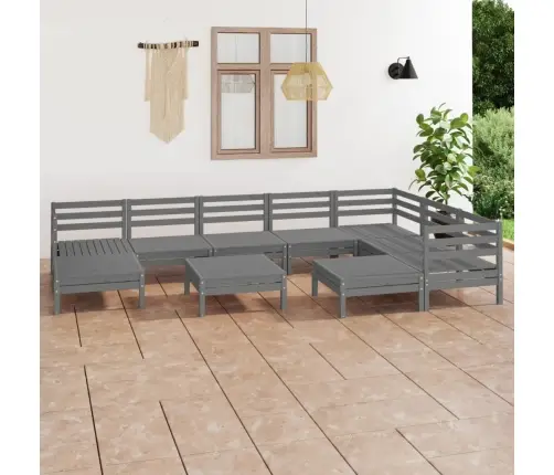 10-Daļīgs Dārza Atpūtas Mēbeļu Komplekts, Pelēks Priedes Koks Vidaxl