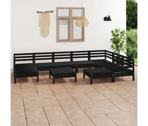 10-Osaline Aiamööblikomplekt, Must, Männipuit