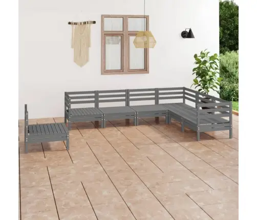 7-Daļīgs Dārza Atpūtas Mēbeļu Komplekts, Pelēks Priedes Koks Vidaxl