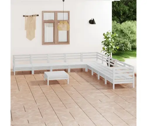 10-Daļīgs Dārza Atpūtas Mēbeļu Komplekts, Balts Priedes Koks Vidaxl