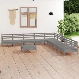 Sodo Poilsio Baldų Komplektas, 10 Dalių, Pilkas, Pušies Masyvas