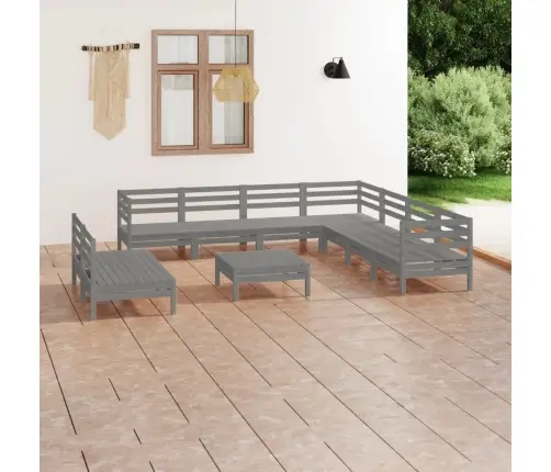 10-Daļīgs Dārza Atpūtas Mēbeļu Komplekts, Pelēks Priedes Koks Vidaxl