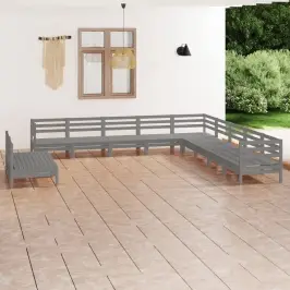 11-Daļīgs Dārza Atpūtas Mēbeļu Komplekts, Pelēks Priedes Koks Vidaxl