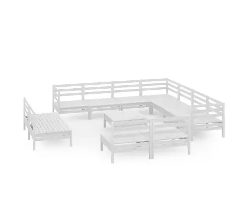 12-Daļīgs Dārza Atpūtas Mēbeļu Komplekts, Balts Priedes Koks Vidaxl