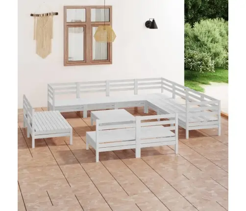 12-Daļīgs Dārza Atpūtas Mēbeļu Komplekts, Balts Priedes Koks Vidaxl