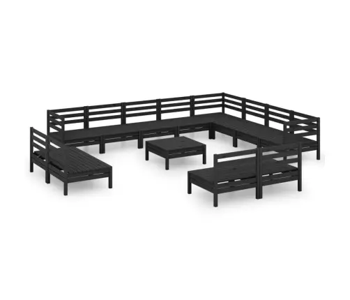 Sodo Poilsio Baldų Komplektas, 13 Dalių, Juodas, Pušies Masyvas