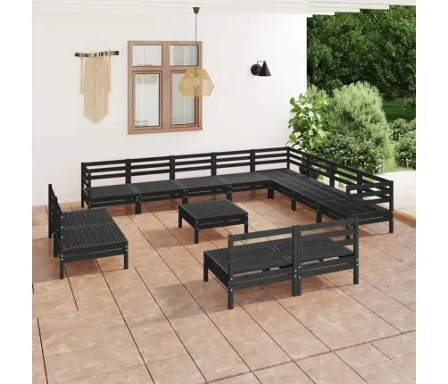 Sodo Poilsio Baldų Komplektas, 13 Dalių, Juodas, Pušies Masyvas