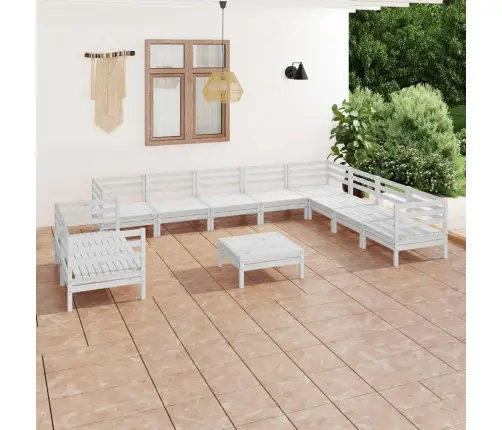 11-Daļīgs Dārza Atpūtas Mēbeļu Komplekts, Balts Priedes Koks Vidaxl