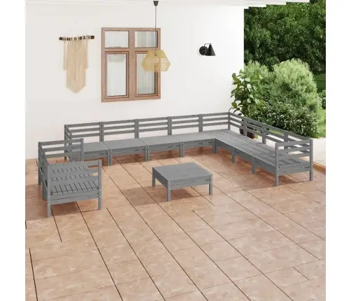11-Daļīgs Dārza Atpūtas Mēbeļu Komplekts, Pelēks Priedes Koks Vidaxl