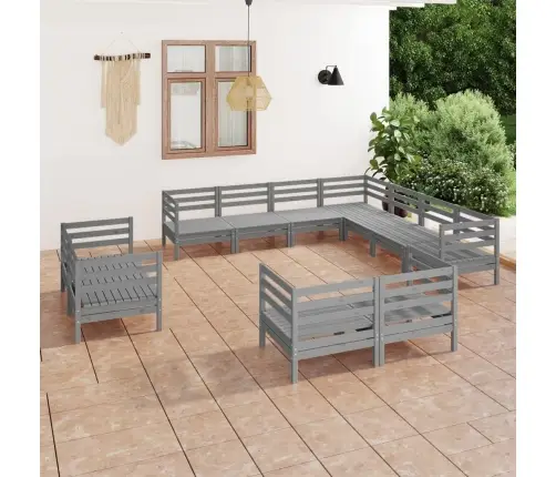 11-Daļīgs Dārza Atpūtas Mēbeļu Komplekts, Pelēks Priedes Koks Vidaxl