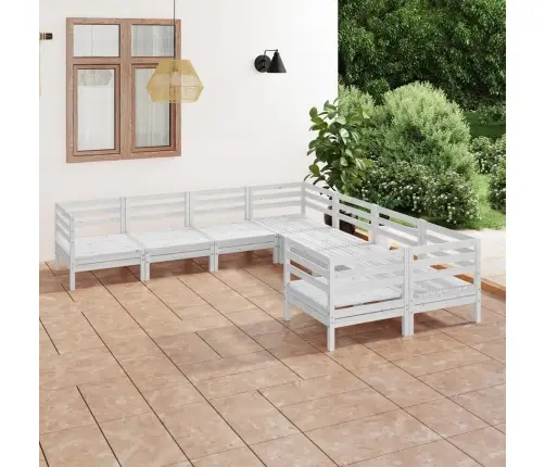 8-Daļīgs Dārza Atpūtas Mēbeļu Komplekts, Balts Priedes Koks Vidaxl
