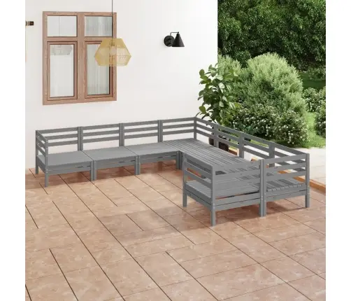 Sodo Poilsio Baldų Komplektas, 8 Dalių, Pilkas, Pušies Masyvas