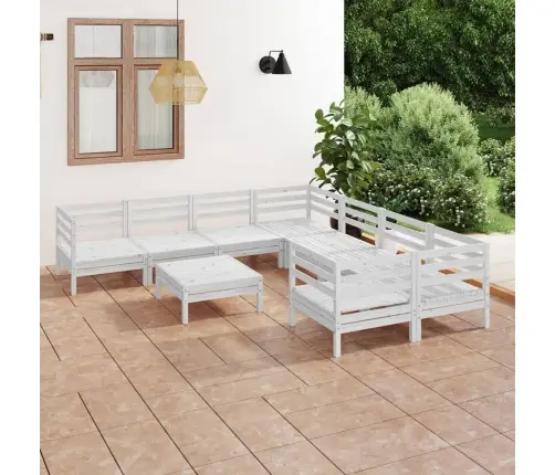 Sodo Poilsio Baldų Komplektas, 9 Dalių, Baltas, Pušies Masyvas