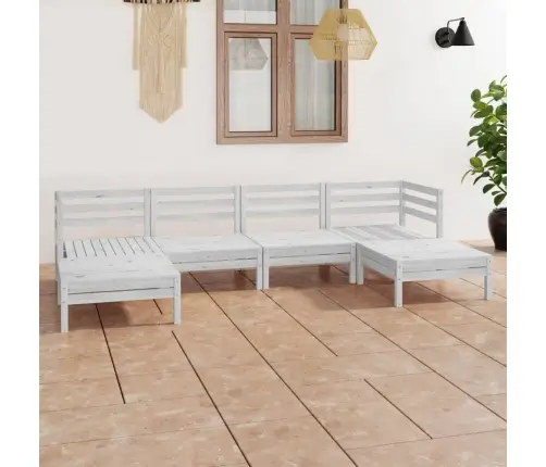 6-Daļīgs Dārza Atpūtas Mēbeļu Komplekts, Balts Priedes Koks Vidaxl