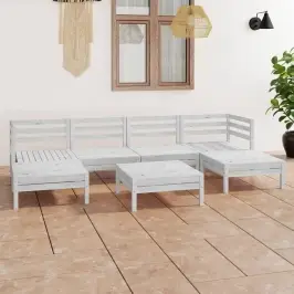 7-Daļīgs Dārza Atpūtas Mēbeļu Komplekts, Balts Priedes Koks Vidaxl