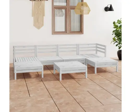 7-Daļīgs Dārza Atpūtas Mēbeļu Komplekts, Balts Priedes Koks Vidaxl