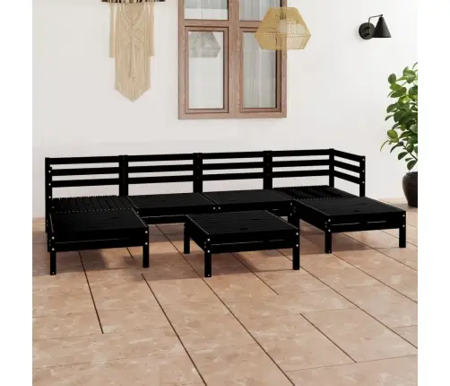 7-Daļīgs Dārza Atpūtas Mēbeļu Komplekts, Melns Priedes Koks Vidaxl