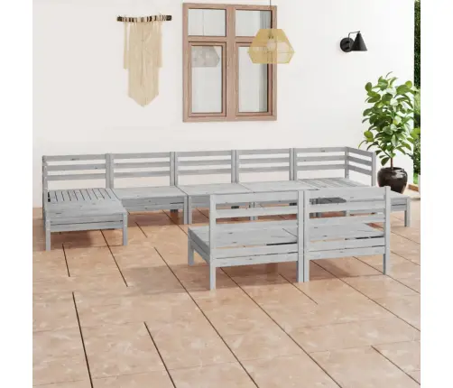 9-Daļīgs Dārza Atpūtas Mēbeļu Komplekts, Balts Priedes Koks Vidaxl