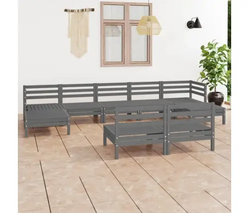 9-Daļīgs Dārza Atpūtas Mēbeļu Komplekts, Pelēks Priedes Koks Vidaxl