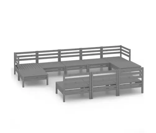 10-Daļīgs Dārza Atpūtas Mēbeļu Komplekts, Pelēks Priedes Koks Vidaxl