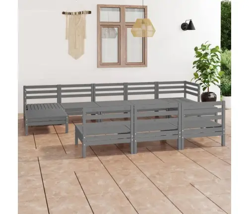 10-Daļīgs Dārza Atpūtas Mēbeļu Komplekts, Pelēks Priedes Koks Vidaxl